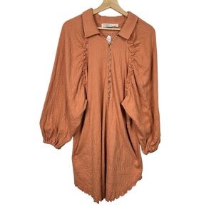 FREE PEOPLE FP Beach NWT Relaxed Fit Button Front Mini Dress, Peach, Size XS